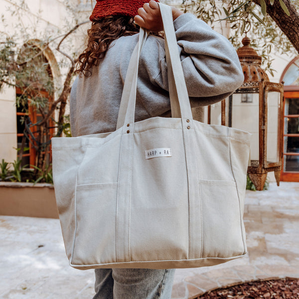 Origin Tote In Dusty Beige | Harp + Ra