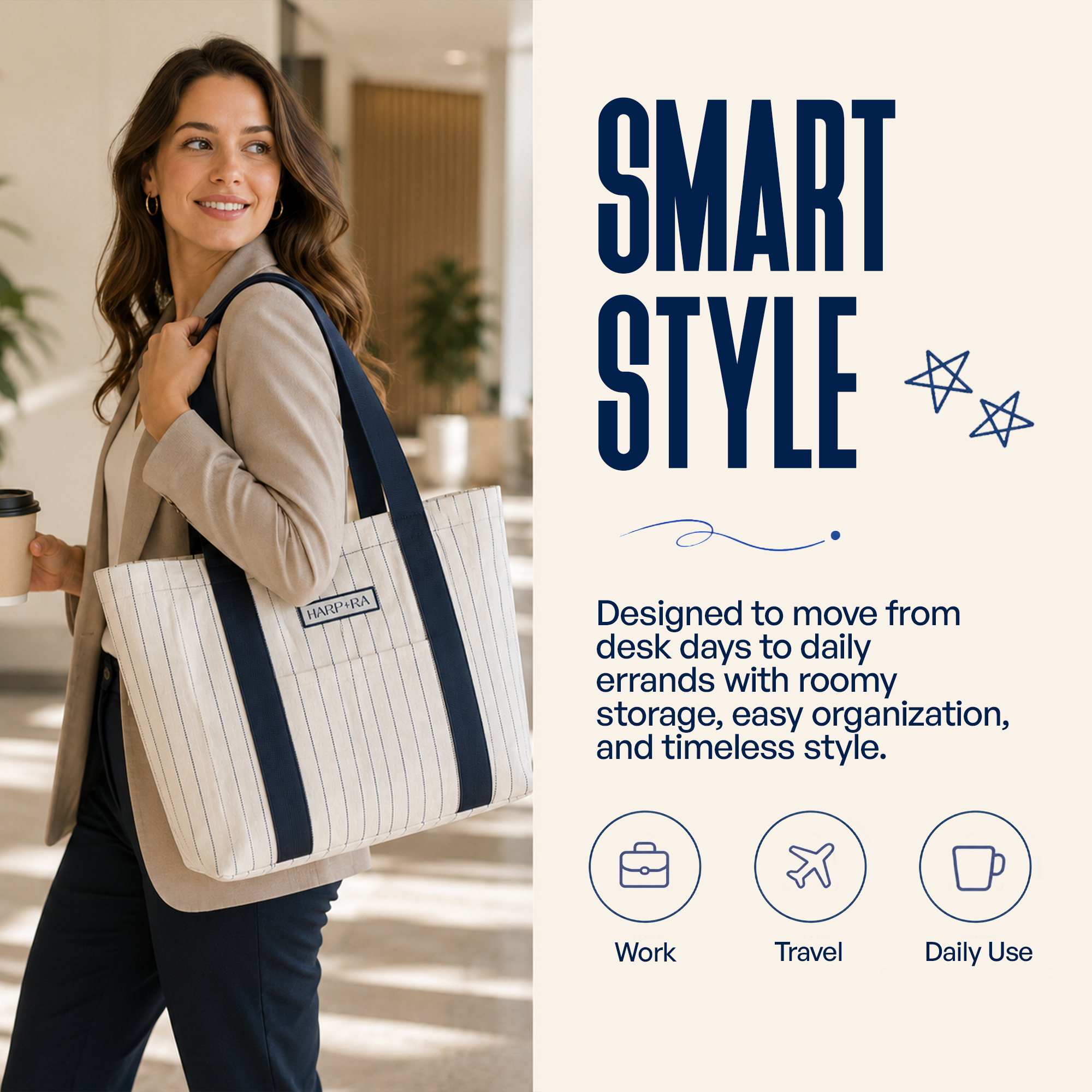 Traveller Tote In Navy Stripe