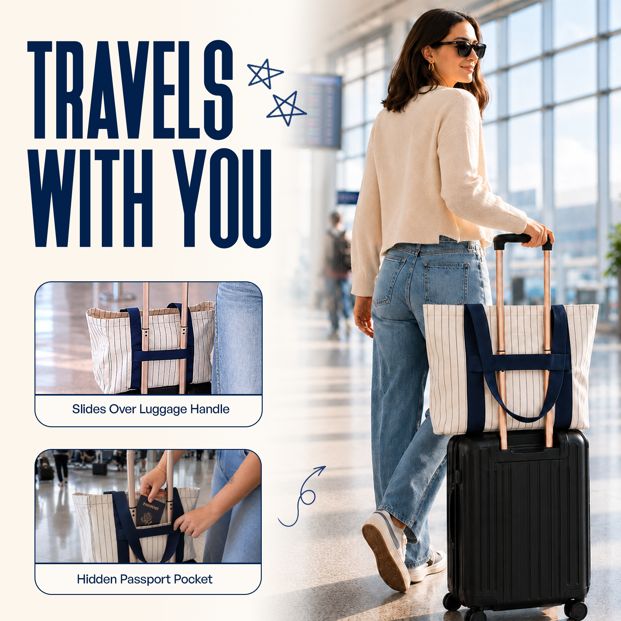 Traveller Tote In Navy Stripe